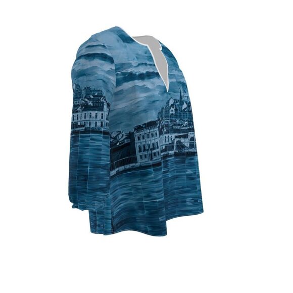 Lisbon Mosaic Mural Women's V-neck 3/4 Sleeve Top - Small - Picture 4 of 11